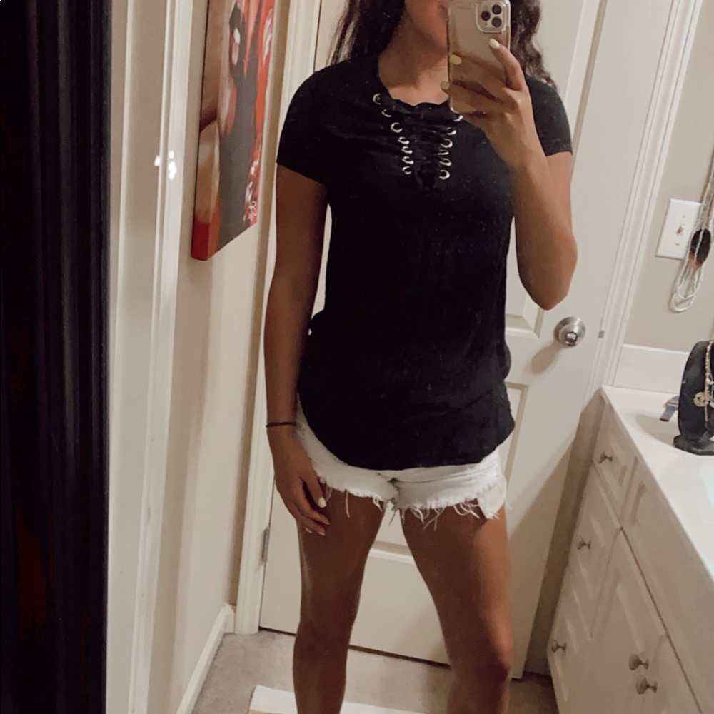 Black Lace Up Top
